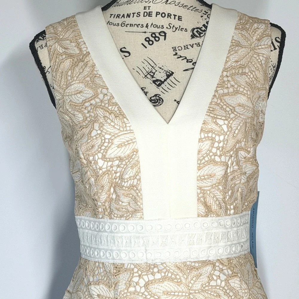 Antonio Melani Egot Lace Midi Dress Ivory Biscotti Bridal Coquette Size 6 NWT - Picture 3 of 15